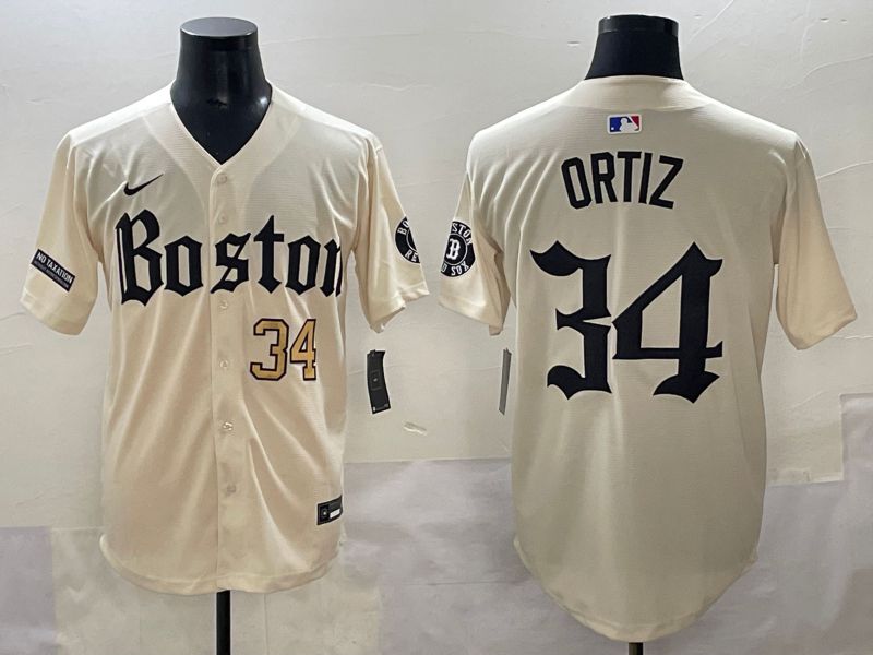 Men 2025 Boston Red Sox #34 Ortiz Cream Five generations Joint Name Nike MLB Jersey style 4->boston red sox->MLB Jersey